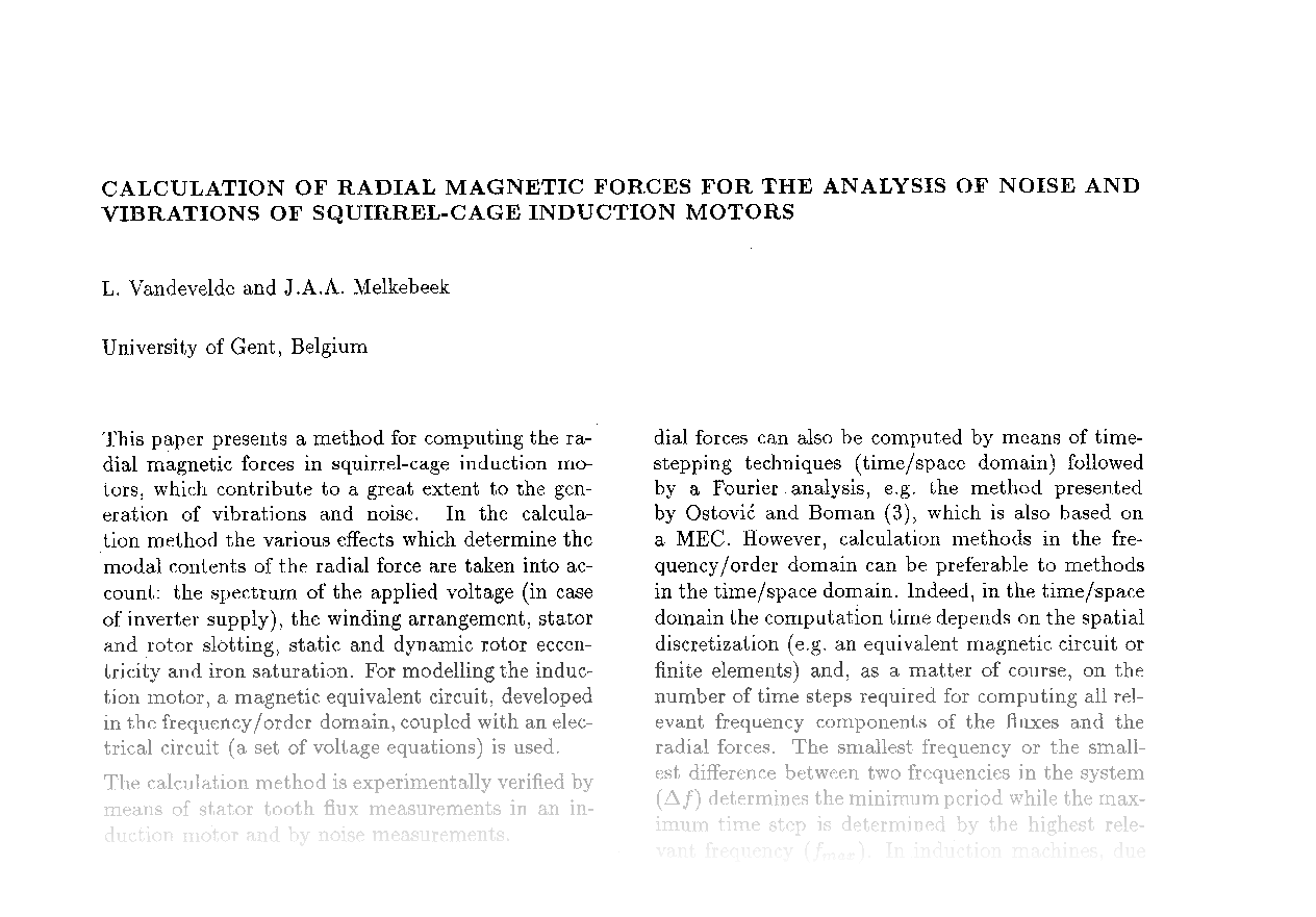 Calculation of radial magnetic forces for the analysis of noise and vibrations of squirrel-cage induction motors