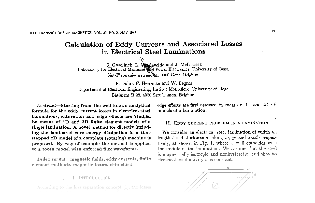 Calculation of Eddy Currents and Associated Losses in Electrical Steel Laminations