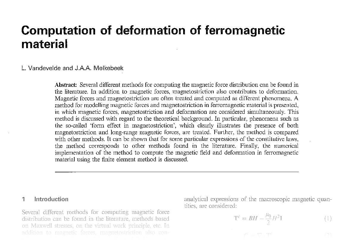 Computation of deformation of ferromagnetic material