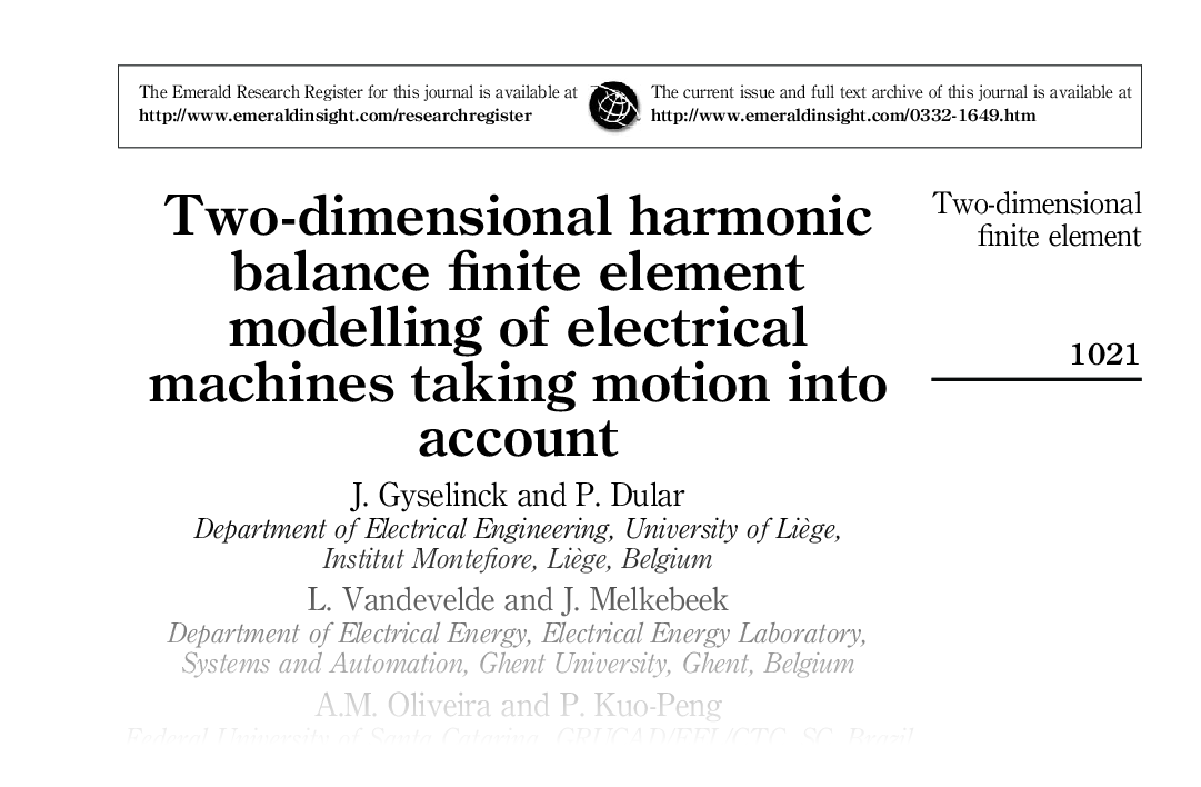 Two-dimensional harmonic balance finite element modelling of electrical machines taking motion into account
