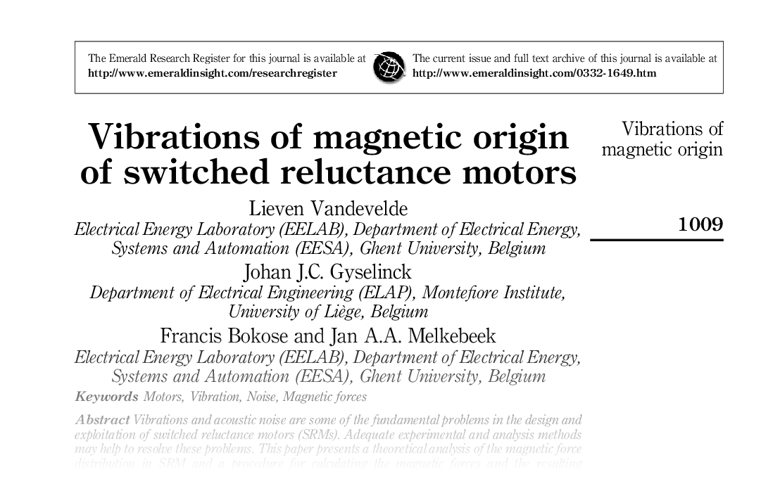 Vibrations of magnetic origin of switched reluctance motors
