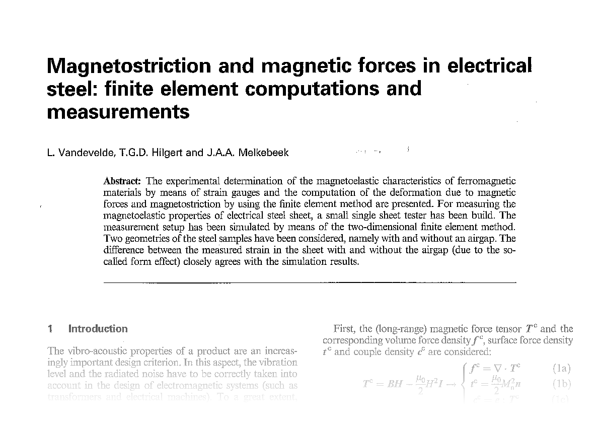 Magnetostriction and magnetic forces in electrical steel: finite element computations and measurements