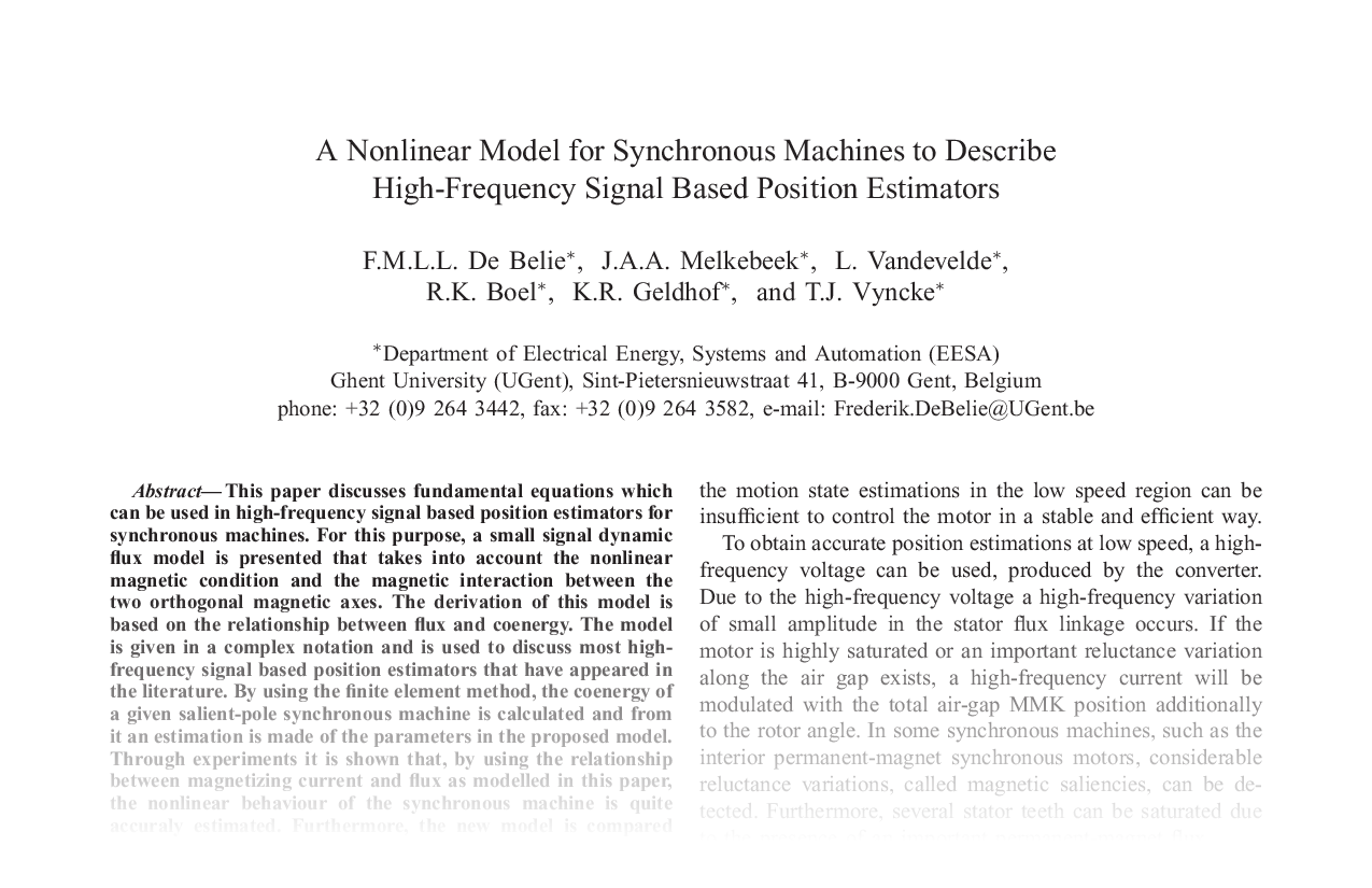 A Nonlinear Model for Synchronous Machines to Describe High-Frequency Signal Based Position Estimators