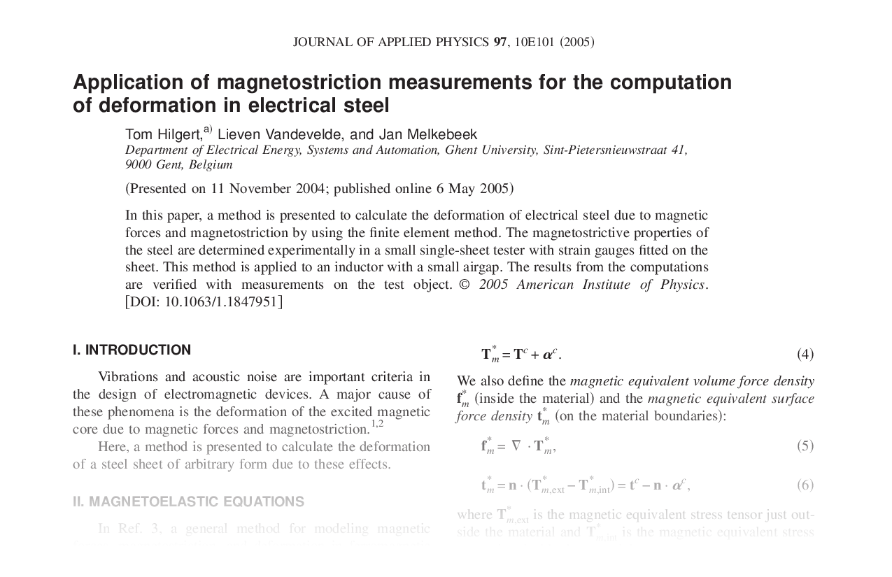 Application of magnetostriction measurements for the computation of deformation in electrical steel