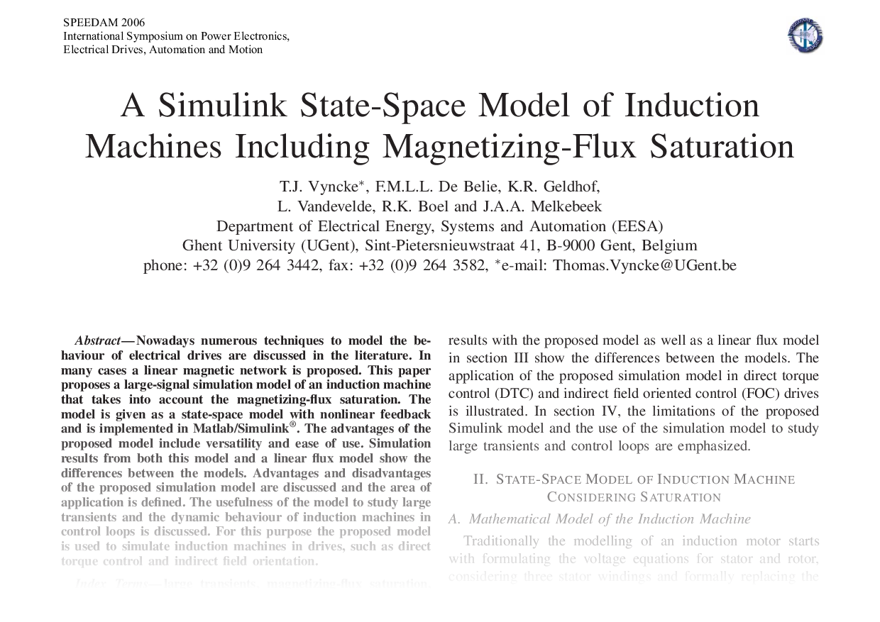 A Simulink State-Space Model of Induction Machines Including Magnetizing-Flux Saturation