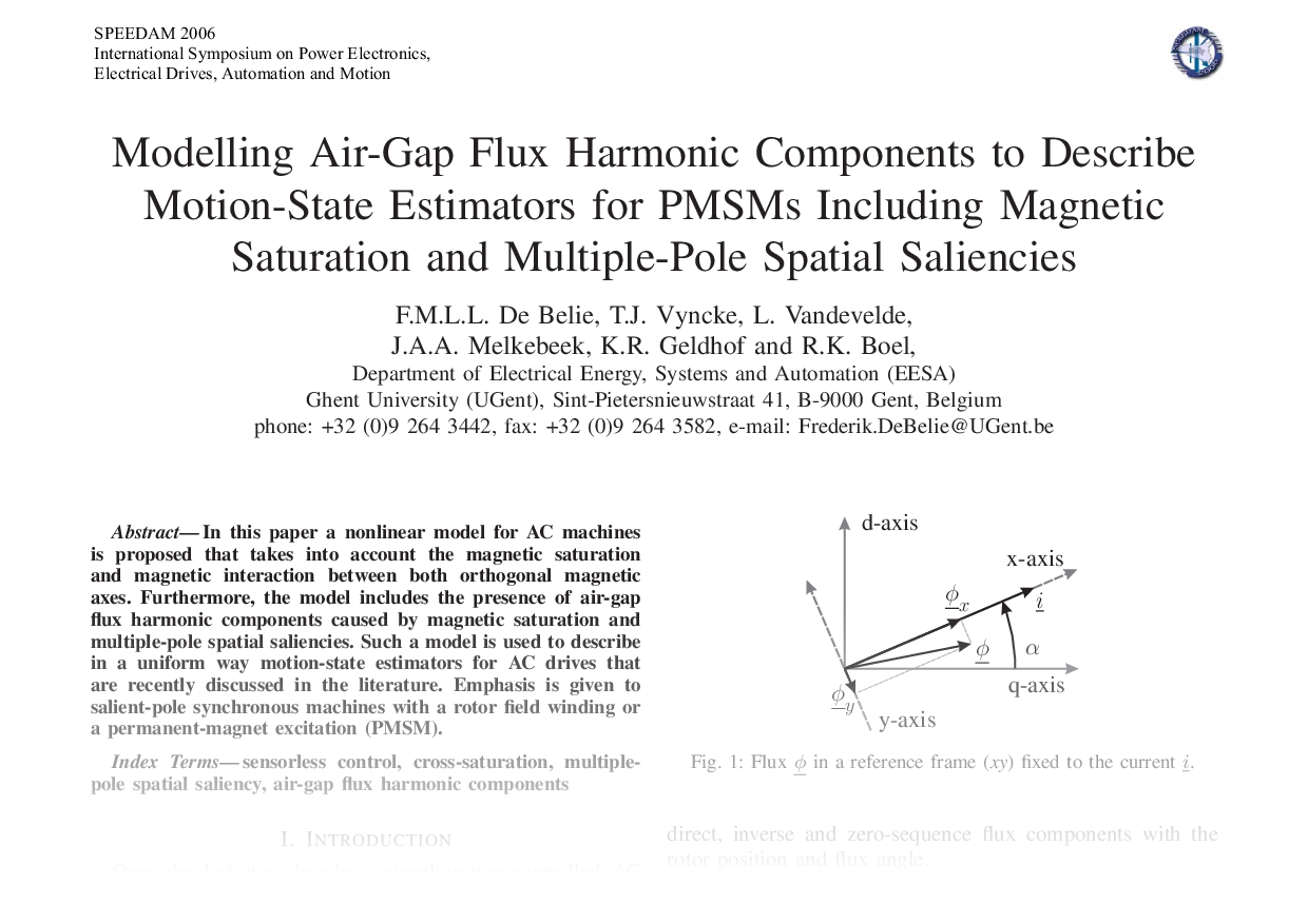 Modelling Air-Gap Flux Harmonic Components to Describe Motion-State Estimators for Pmsms Including Magnetic Saturation and Multiple-Pole Spatial Saliencies
