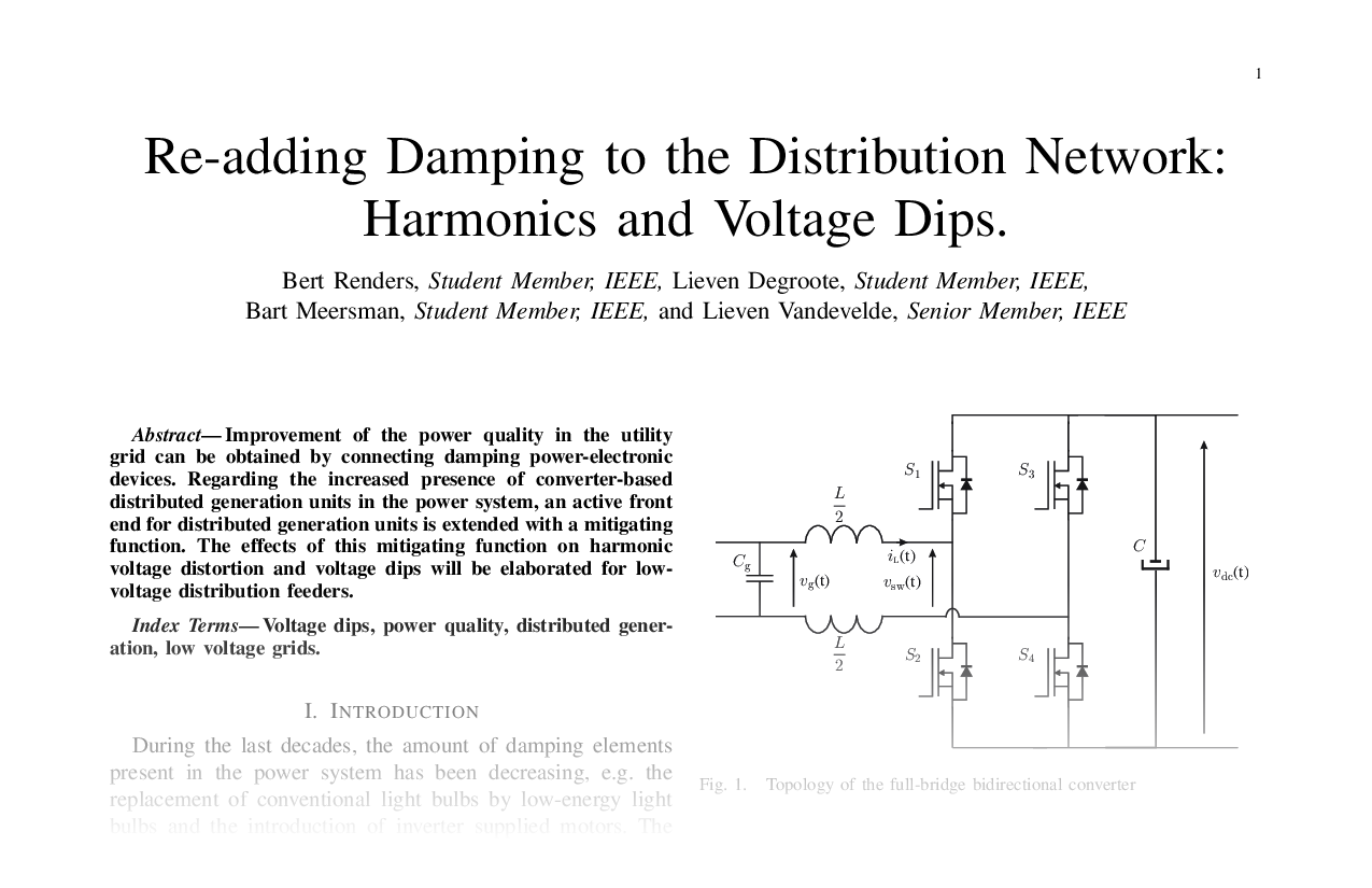 Re-adding Damping to the Distribution Network: Harmonics and Voltage Dips