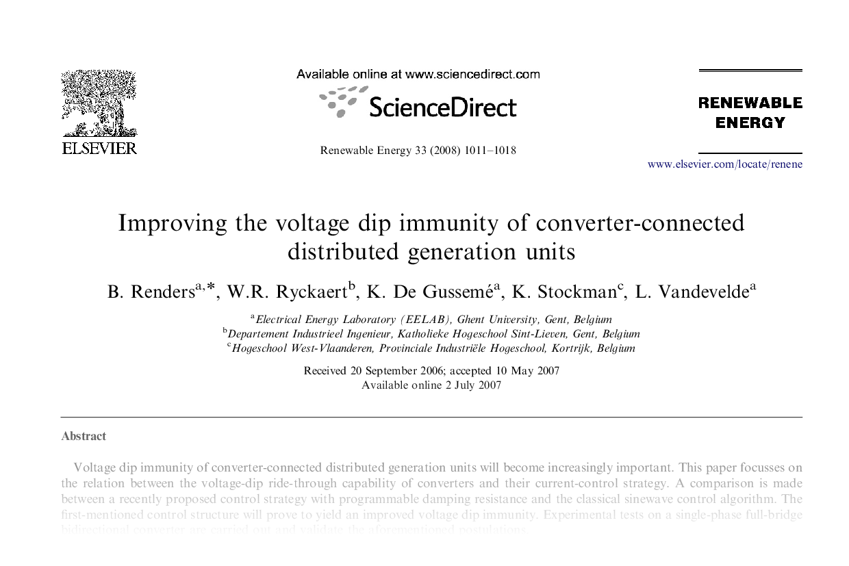 Improving the Voltage Dip Immunity of Converter-Connected Distributed Generation Units