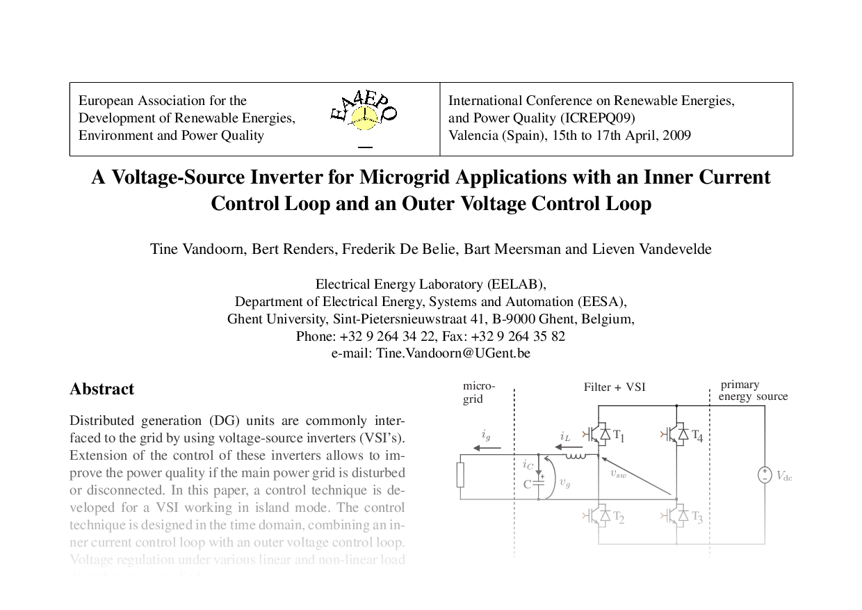 A Voltage-Source Inverter for Microgrid Applications with an Inner Current Control Loop and an Outer Voltage Control Loop