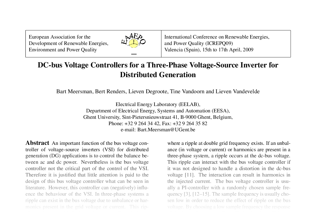 DC-bus Voltage Controllers for a Three-Phase Voltage-Source Inverter for Distributed Generation