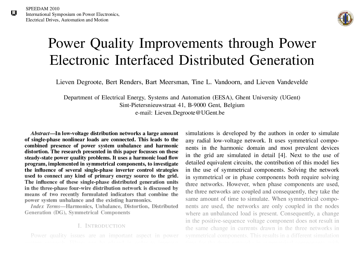 Power Quality Improvements through Power Electronic Interfaced Distributed Generation