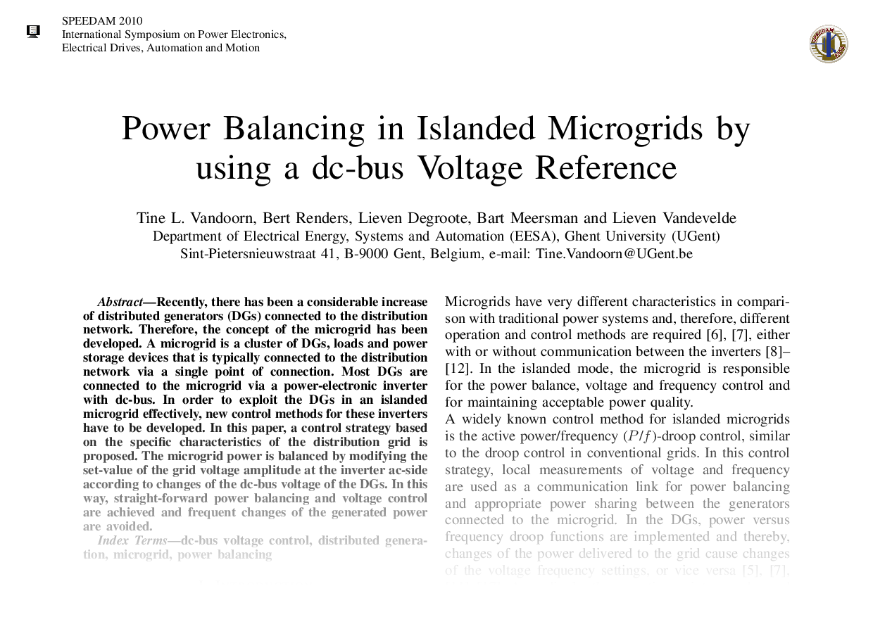 Power Balancing in Islanded Microgrids by using a dc-Bus Voltage Reference