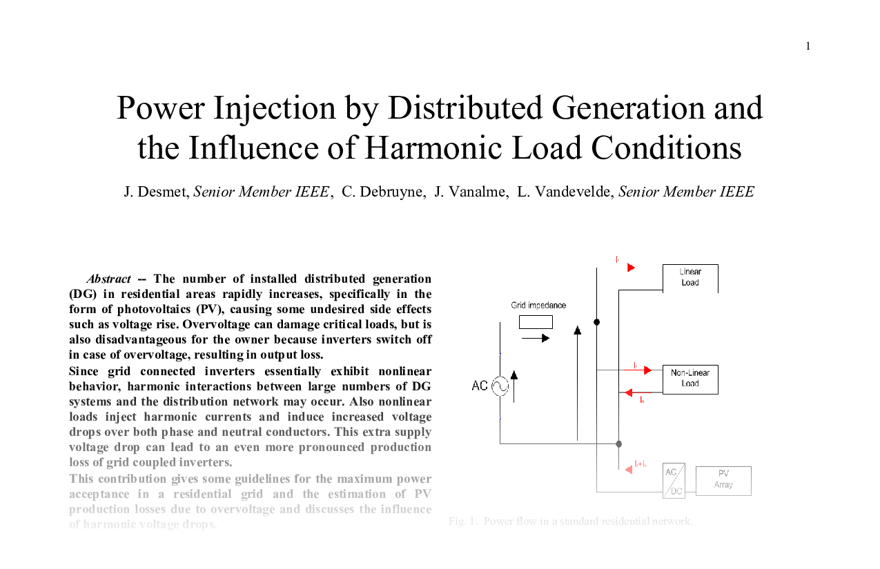 Power Injection by Distributed Generation and the Influence of Harmonic Load Conditions