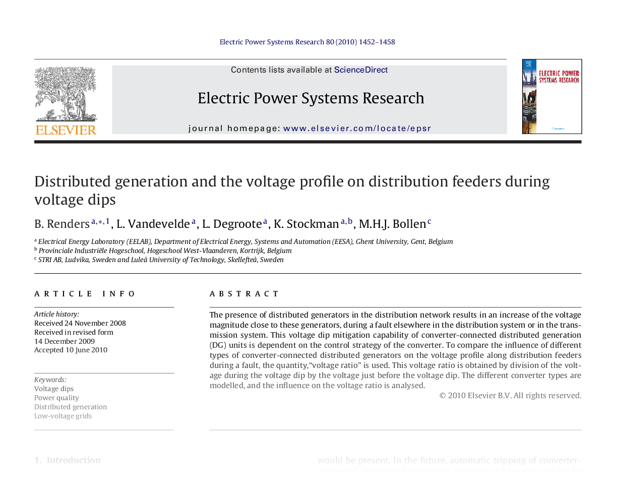 Distributed Generation and the Voltage Profile on Distribution Feeders during Voltage Dips