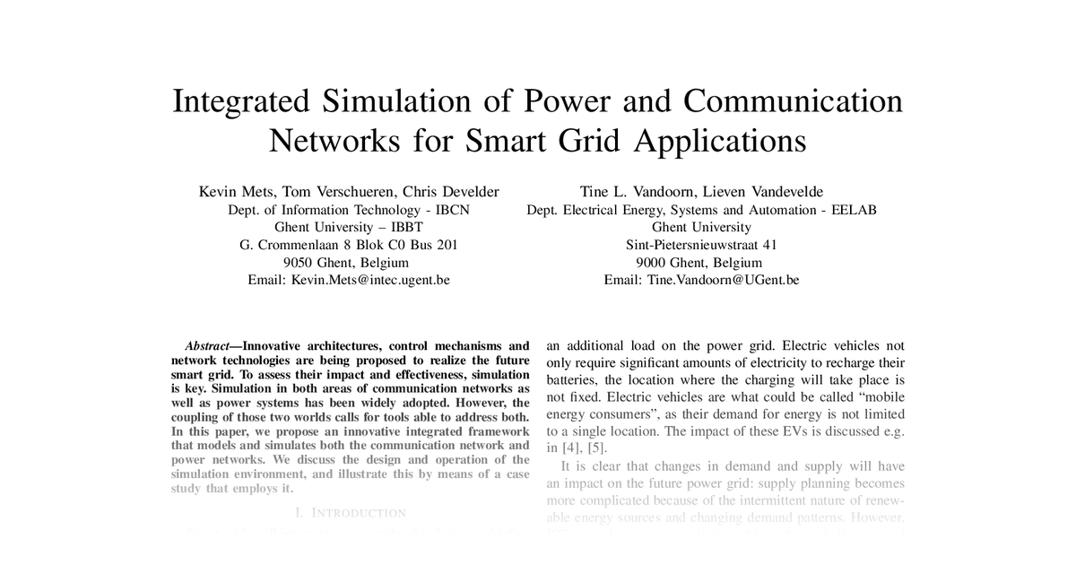 Integrated Simulation of Power and Communication Networks for Smart ...