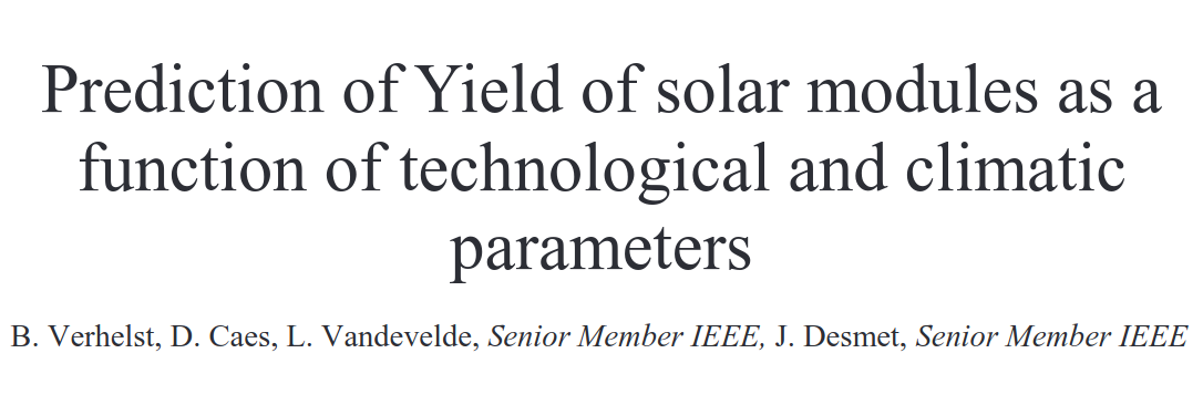 Prediction of Yield of solar modules as a function of technological and climatic parameters