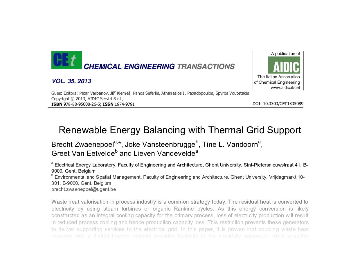 Renewable Energy Balancing with Thermal Grid Support