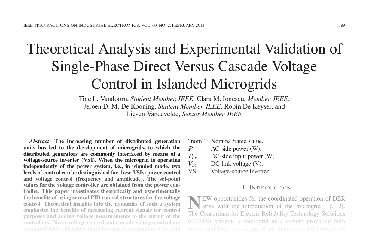 Theoretical Analysis and Experimental Validation of Single-Phase Direct vs. Cascade Voltage Control in Islanded Microgrids