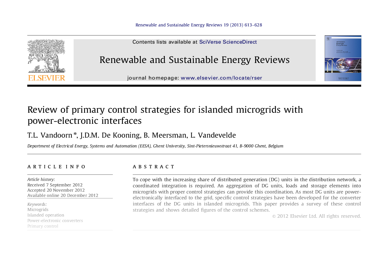 Review of Primary Control Strategies for Islanded Microgrids with Power-Electronic Interfaces