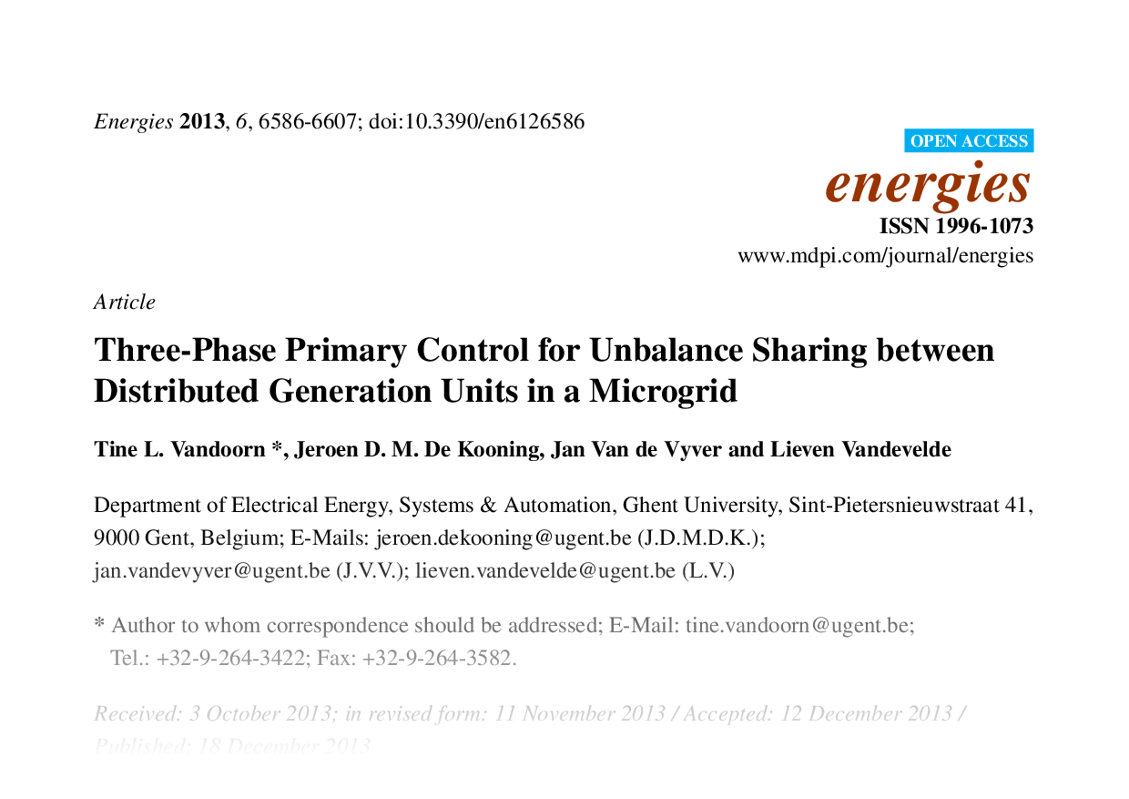 Three-phase primary control for unbalance sharing between distributed generation units in a microgrid