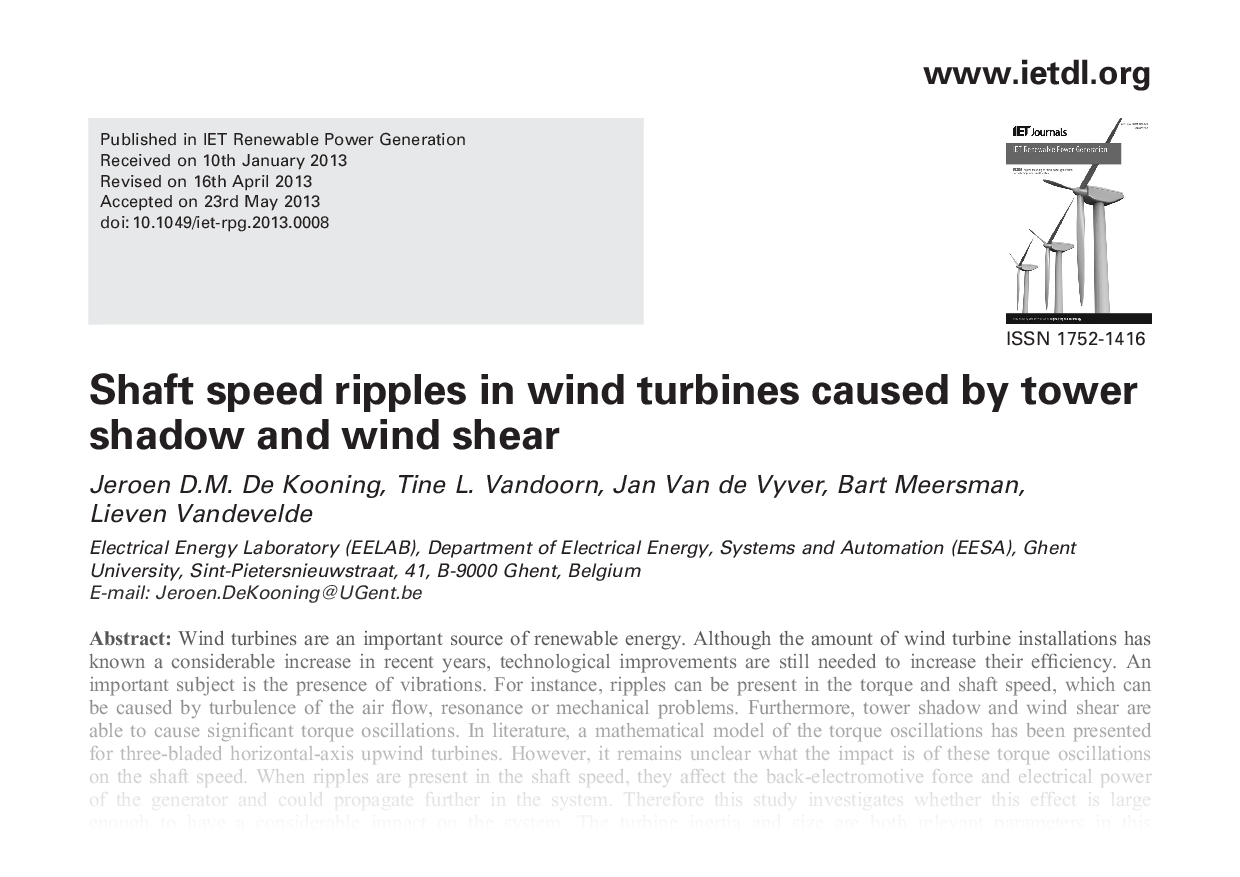 Shaft Speed Ripples in Wind Turbines Caused by Tower Shadow and Wind Shear