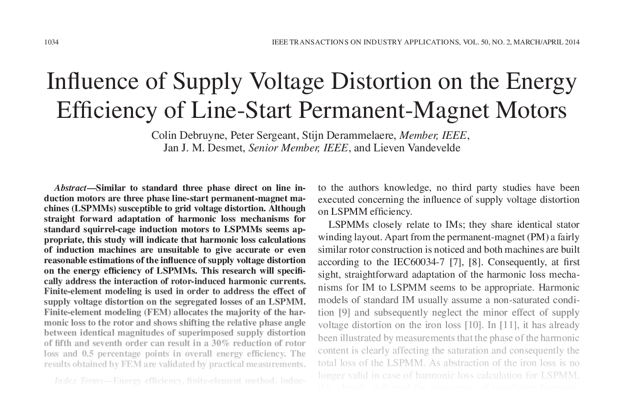 Influence of Supply Voltage Distortion on the Energy Efficiency of Line Start Permanent Magnet Motors