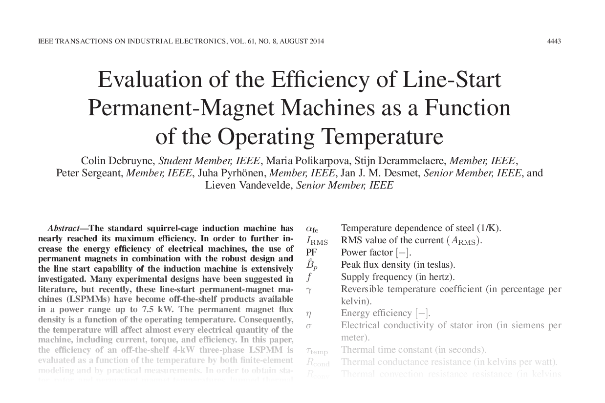Evaluation of the Efficiency of Line-Start Permanent-Magnet Machines as Function of the Operating Temperature