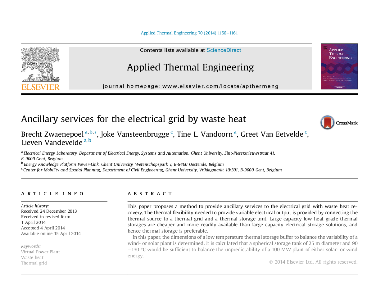 Ancillary services for the electrical grid by waste heat