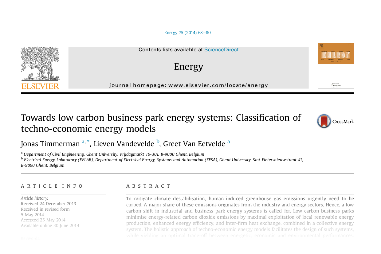 Towards low carbon business park energy systems: Classification of techno-economic energy models
