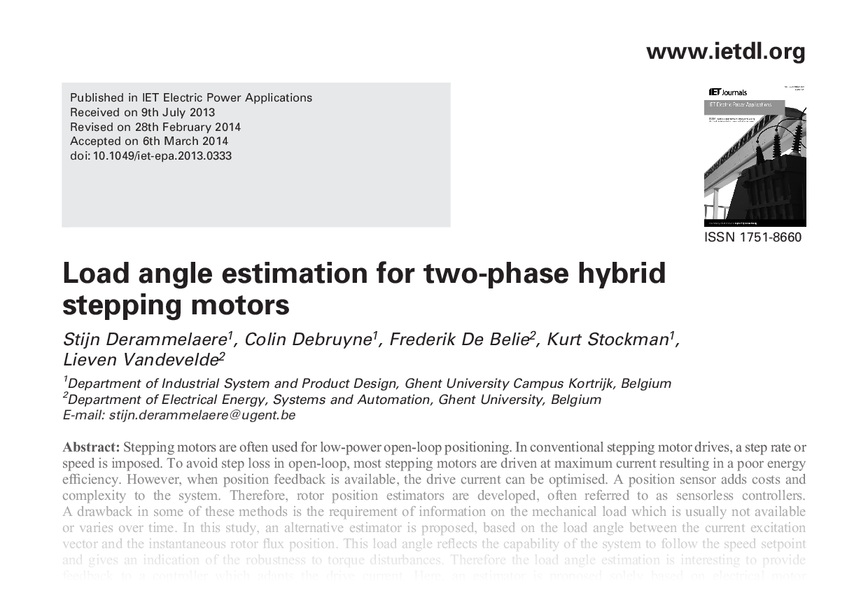 “Load angle estimation for two-phase hybrid stepping motors