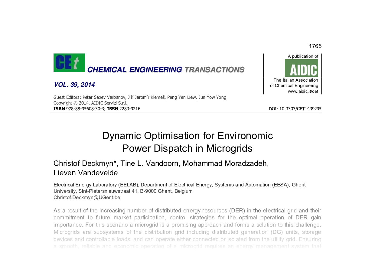 Dynamic Optimisation for Environomic Power Dispatch in Microgrids