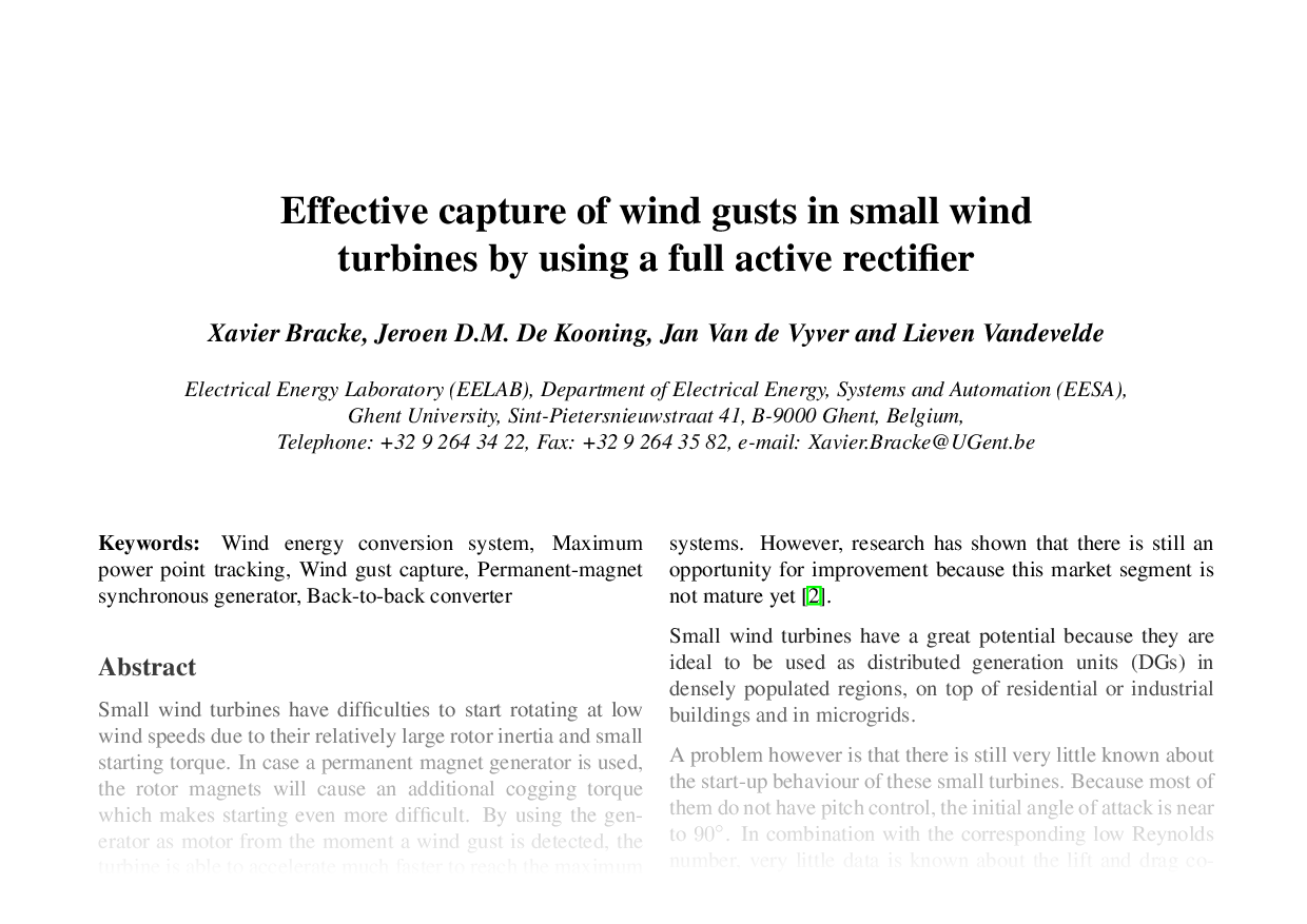Effective capture of wind gusts in small wind turbines by using a full active rectifier