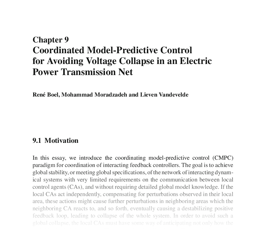 Coordinated Model-Predictive Control for Avoiding Voltage Collapse in an Electric Power Transmission Net