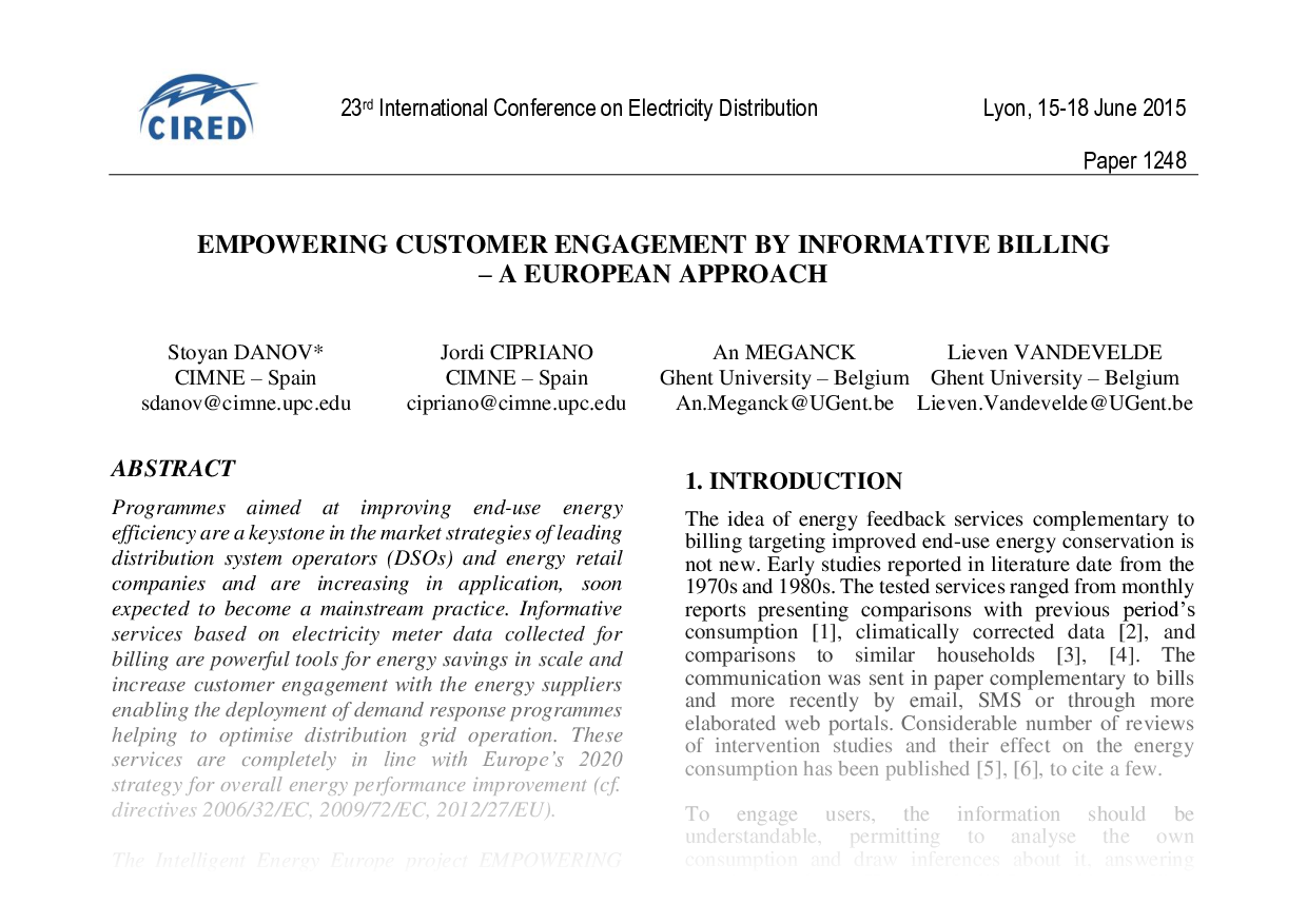 Empowering Customer Engagement by Informative Billing – A European Approach