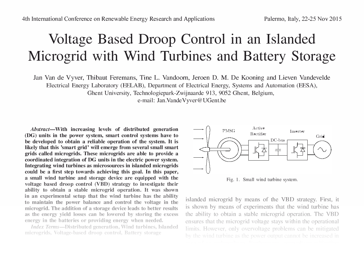 Voltage Based Droop Control in an Islanded Microgrid with Wind Turbines and Battery Storage