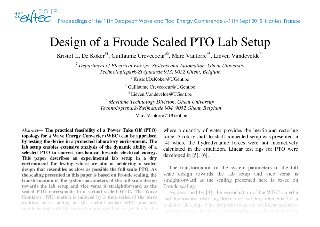 Design of a Froude Scaled PTO Lab Setup