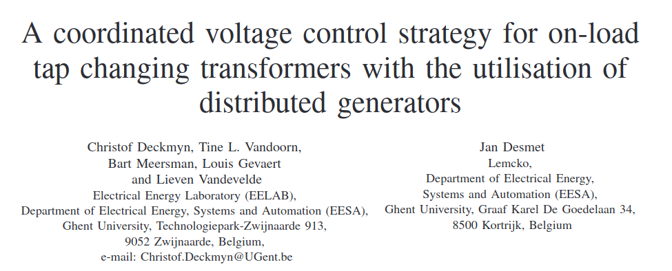 A coordinated voltage control strategy for on-load tap changing transformers with the utilisation of distributed generators