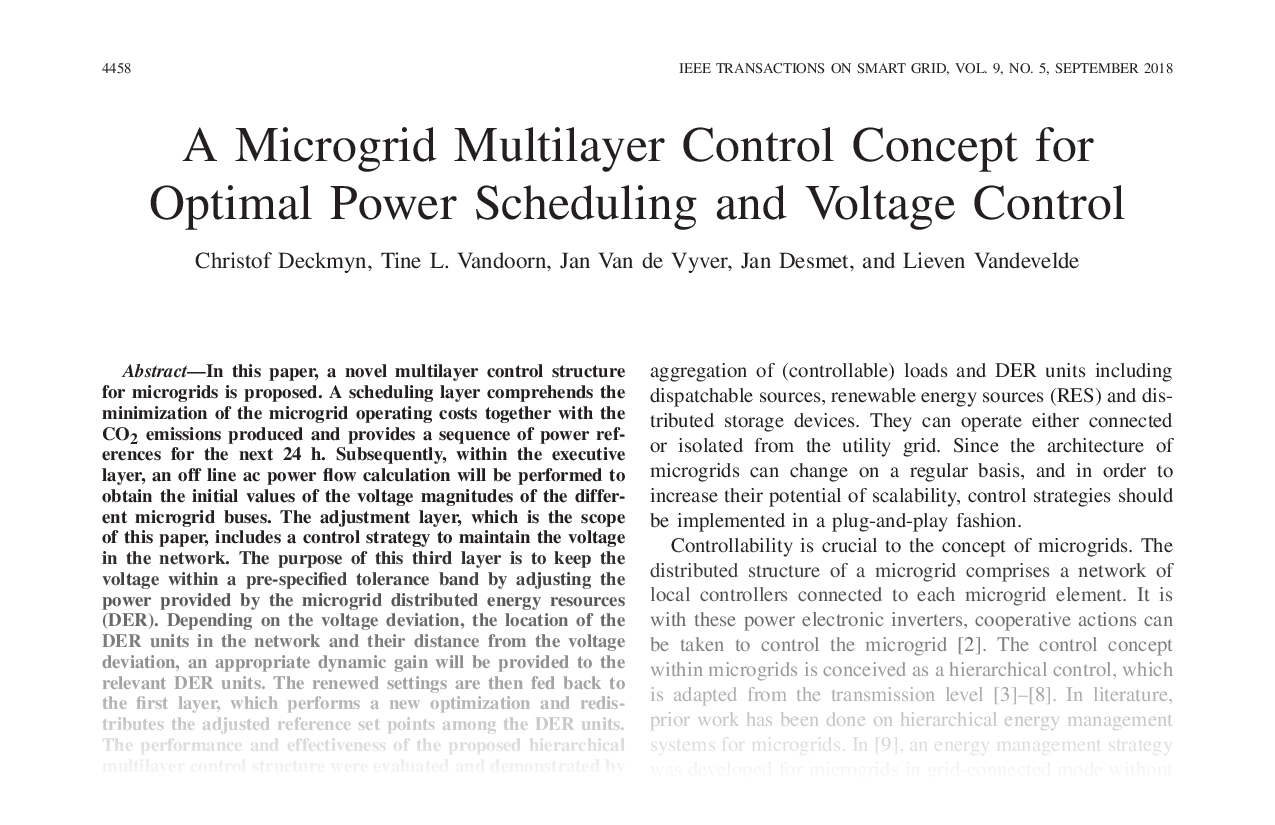 A microgrid multilayer control concept for optimal power scheduling and voltage control