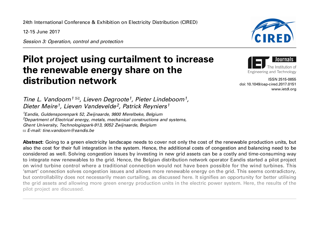 Pilot project using curtailment to increase the renewable energy share on the distribution network