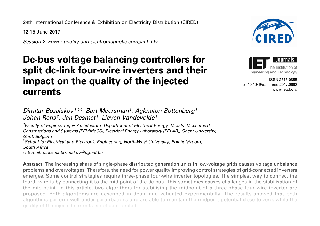 DC bus voltage balancing controllers for split DC-link four-wire inverters and their impact on the quality of the injected currents