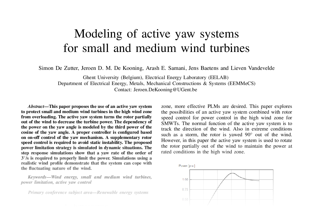 Modeling of active yaw systems for small and medium wind turbines