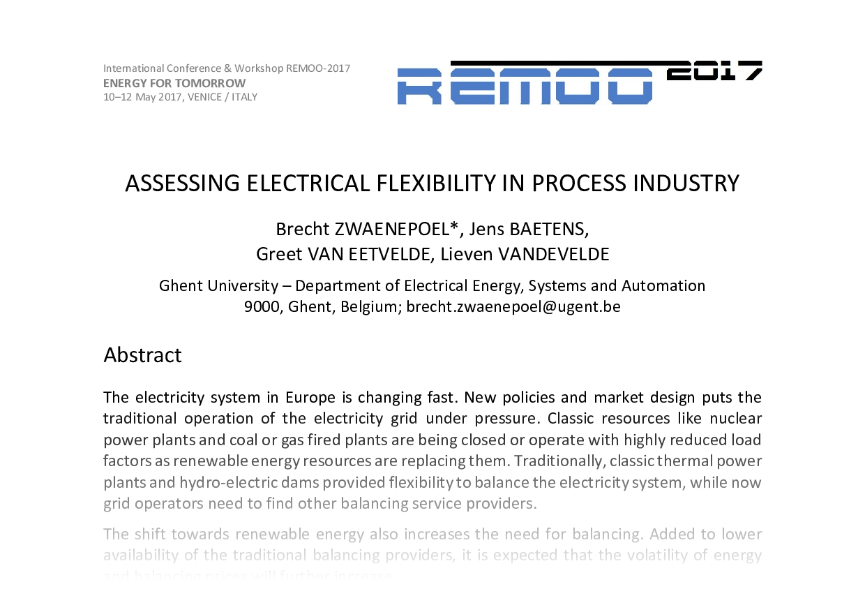 Assessing electrical flexibility in process industry