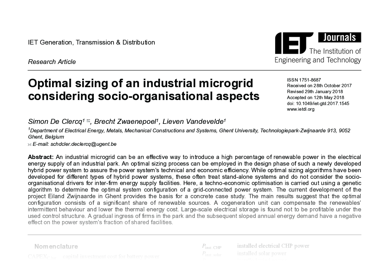 Optimal sizing of an industrial microgrid considering socio-organisational aspects