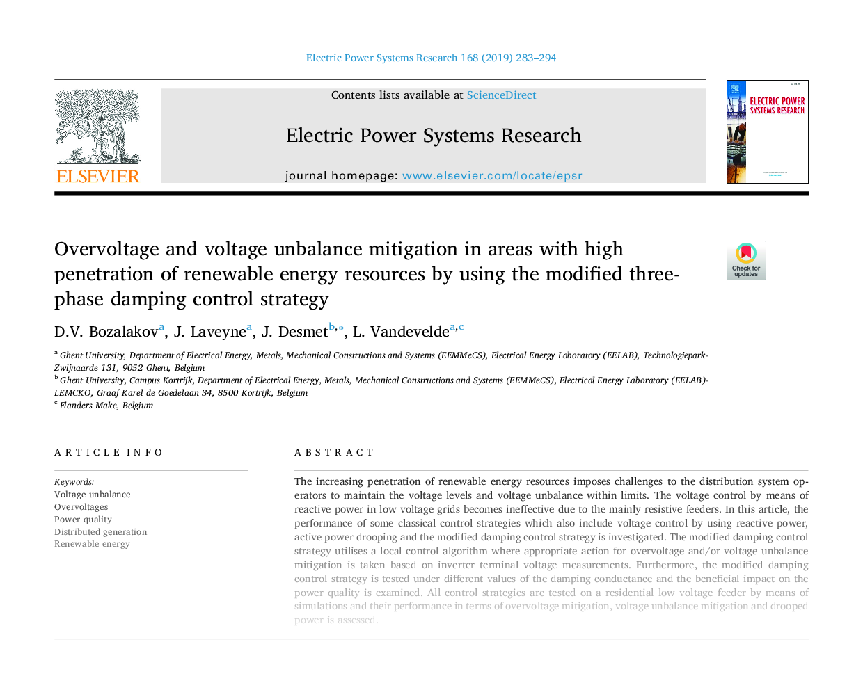 Overvoltage and voltage unbalance mitigation in areas with high penetration of renewable energy resources by using the modified three-phase damping control strategy