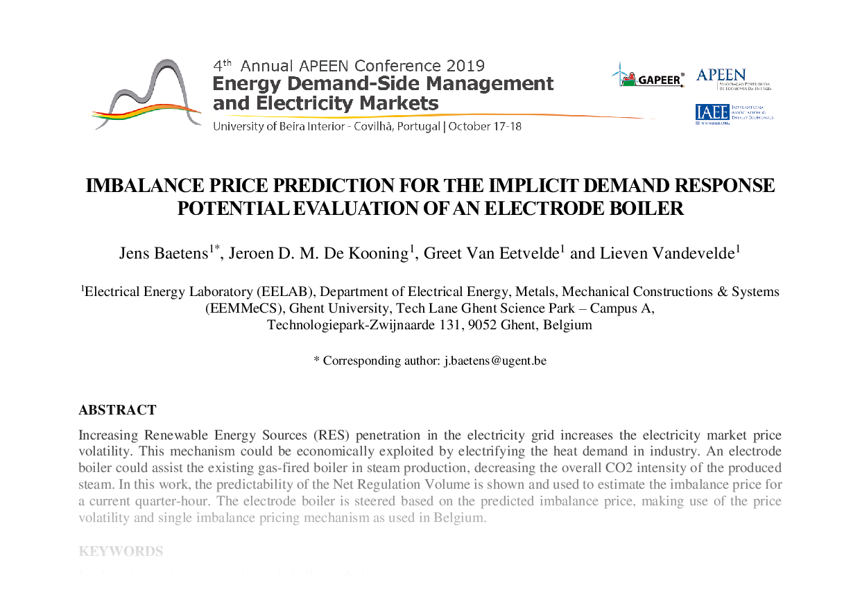 Imbalance price prediction for the implicit demand response potential evaluation of an electrode boiler