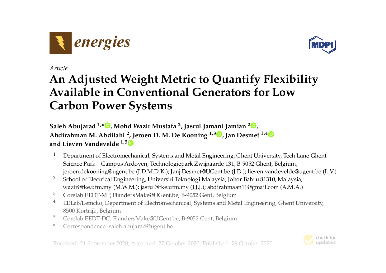 An Adjusted Weight Metric to Quantify Flexibility Available in Conventional Generators for Low Carbon Power Systems