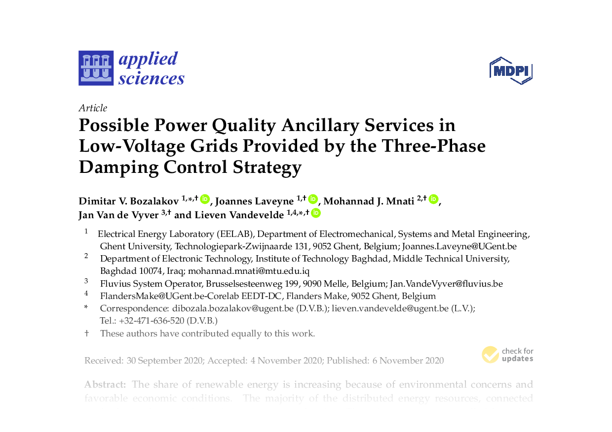 Possible Power Quality Ancillary Services in Low-Voltage Grids Provided by the Three-Phase Damping Control Strategy