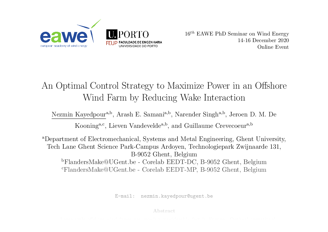 An Optimal Control Strategy to Maximize Power in an Offshore Wind Farm by Reducing Wake Interaction