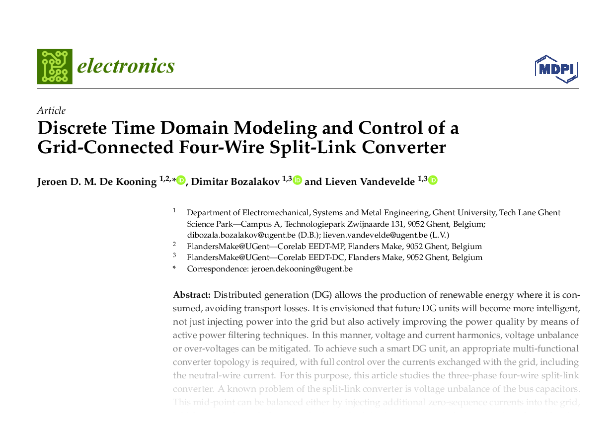 Discrete Time Domain Modelling and Control of a Grid-Connected Four-Wire Split-Link Converter