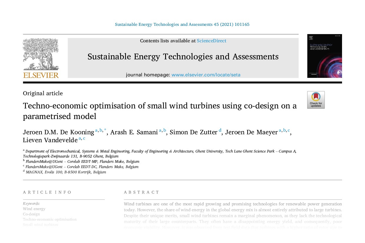 Techno-economic optimisation of small wind turbines using co-design on a parametrised model